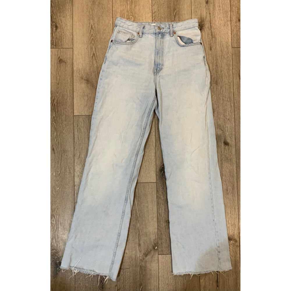 Zara Womens High Waisted Wide Leg Jeans Light Wash Raw Hem Retro 90s Streetwear